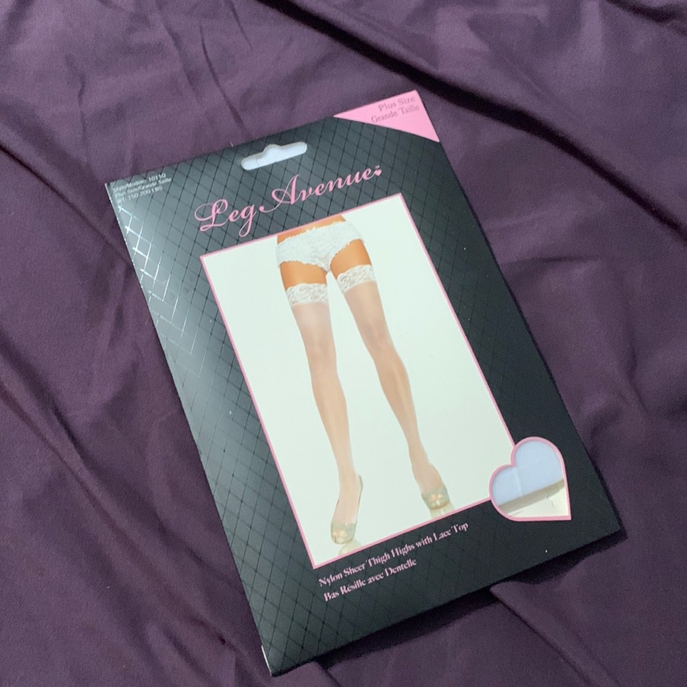 Leg Avenue white nylon thigh high with lace NWT